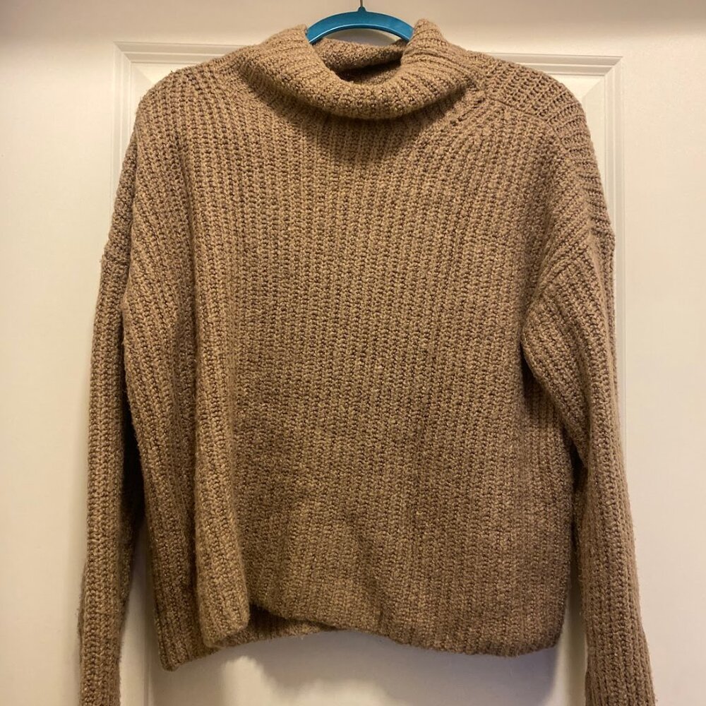 Tan Anthropologie Knit Cowl/Mock Neck Sweater Sz Small